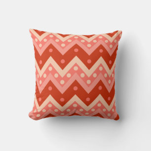 Chevrons and dots - coral orange throw pillow