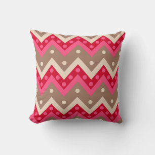 Chevrons and dots - coral pink and taupe throw pillow