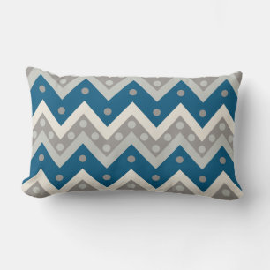 Chevrons and dots - grey and cadet blue lumbar pillow