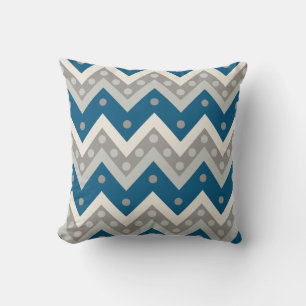 Chevrons and dots - grey and cadet blue throw pillow