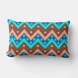 Chevrons and dots - turquoise, brown and coral lumbar pillow