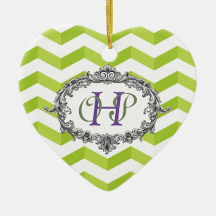 Chevrons and Oval Frame w/ Monogram Personalize Ceramic Ornament