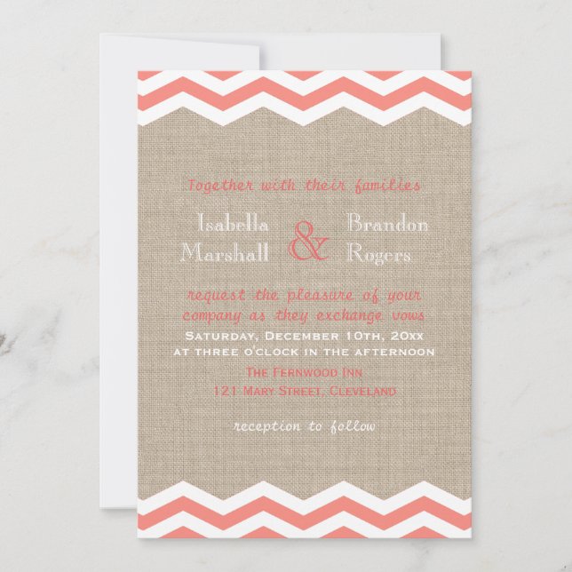 Chevrons de corail sur Faire-part de mariage Burla (Devant)