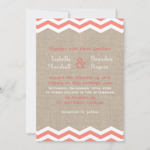 Chevrons de corail sur Faire-part de mariage Burla