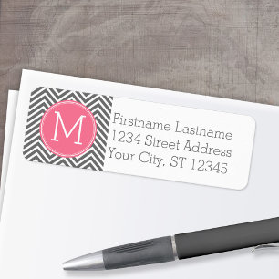Chevrons gris et rose avec Monogramme personnalisé