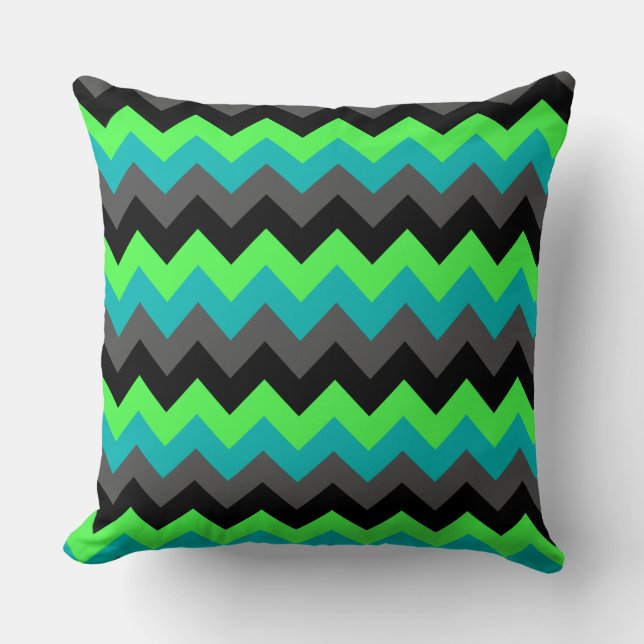 Chevrons Ombre Noir Vert Grand Oreiller (Recto)