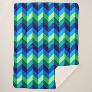 Chevrons Ombre Vert Bleu Grande couverture Sherpa