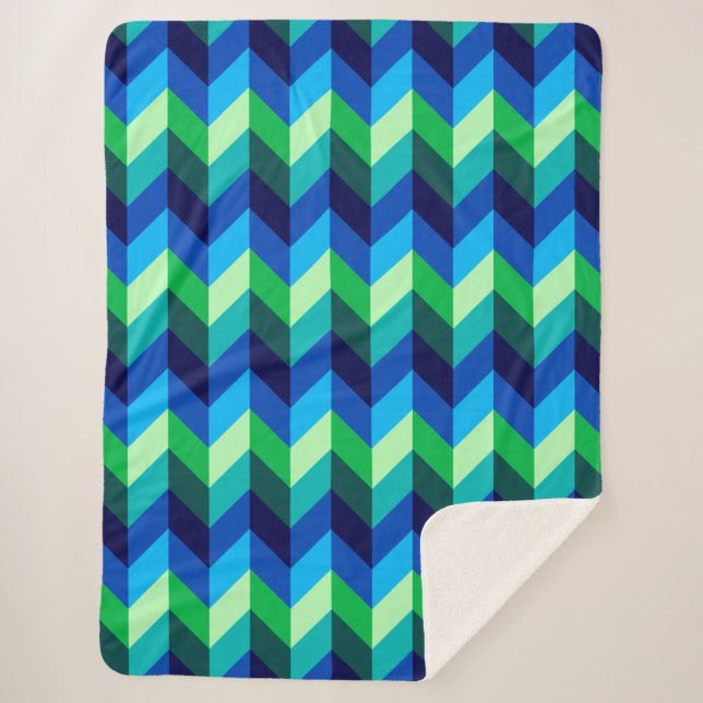 Chevrons Ombre Vert Bleu Grande couverture Sherpa (Devant)