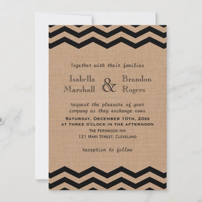 Chevrons très noirs sur Faire-part de mariage Burl (Devant)