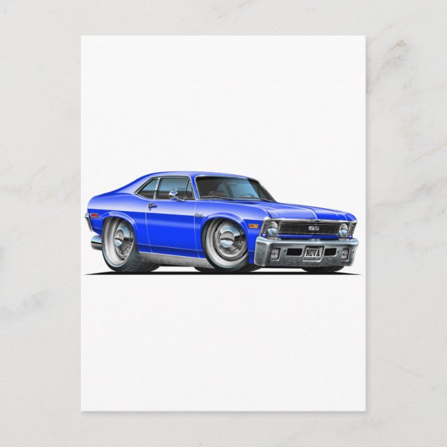 Chevy Nova Blue Car Postcard (Front)