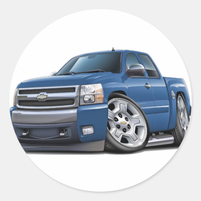 Chevy Silverado Blue Granite Extended Cab Classic Round Sticker (Front)