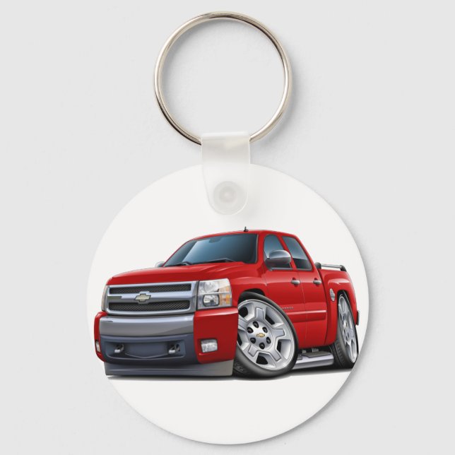 Chevy Silverado Dualcab Red Truck Keychain (Front)