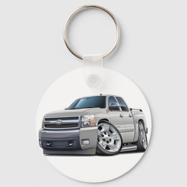 Chevy Silverado Dualcab White Truck Keychain (Front)