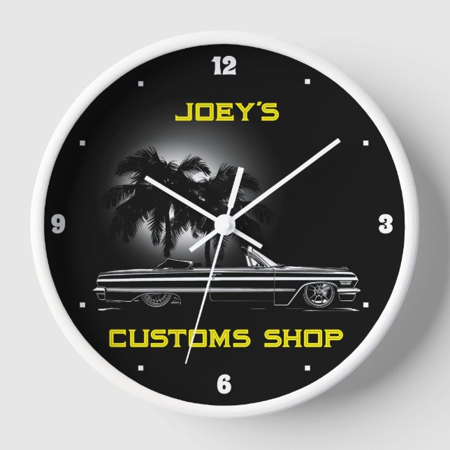 Chevy Sixties Black Convertible Any Name Customs   Clock (Front)