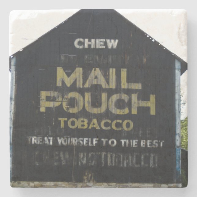 Chew Mail Pouch Vintage Barn Americana Stone Coaster (Front)