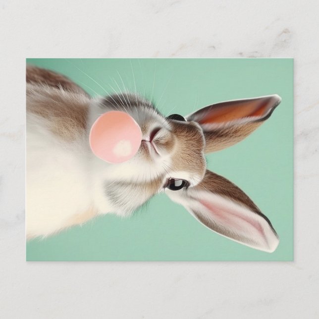 Chew on This: Easter Bunny Enjoying a Gum Postcard (Front)