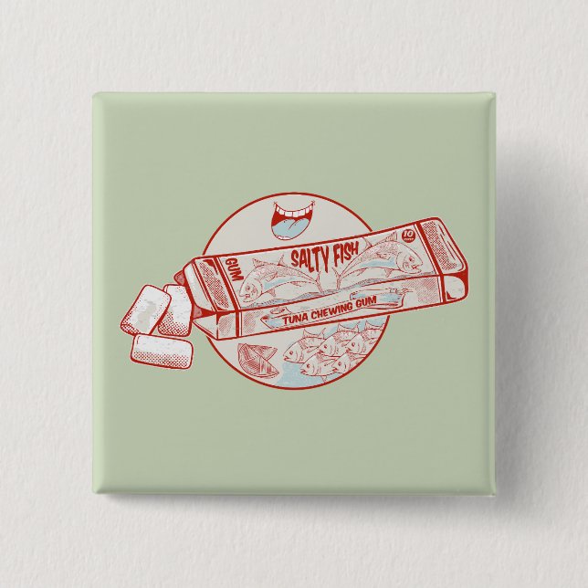 Chewing gum funny tuna fish flavour 2 inch square button (Front)