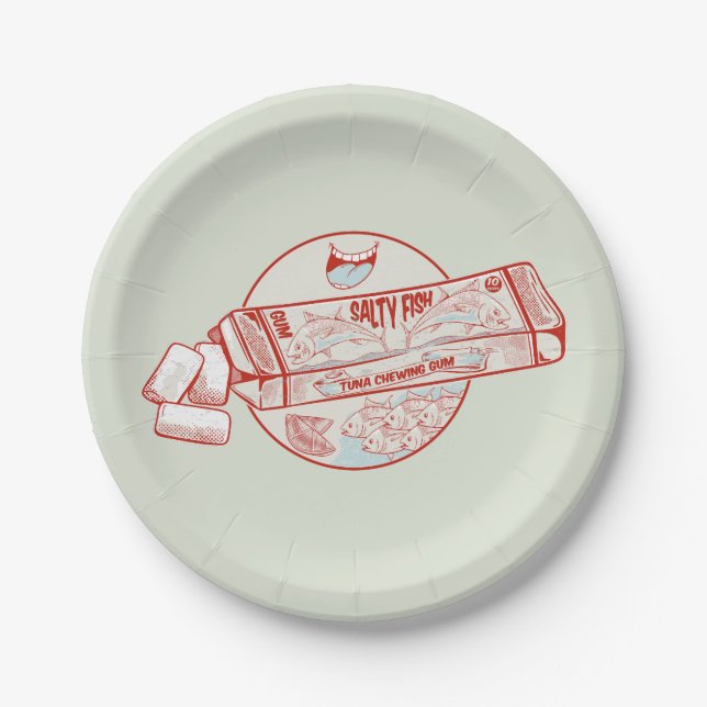 Chewing gum funny tuna fish flavour paper plate (Front)