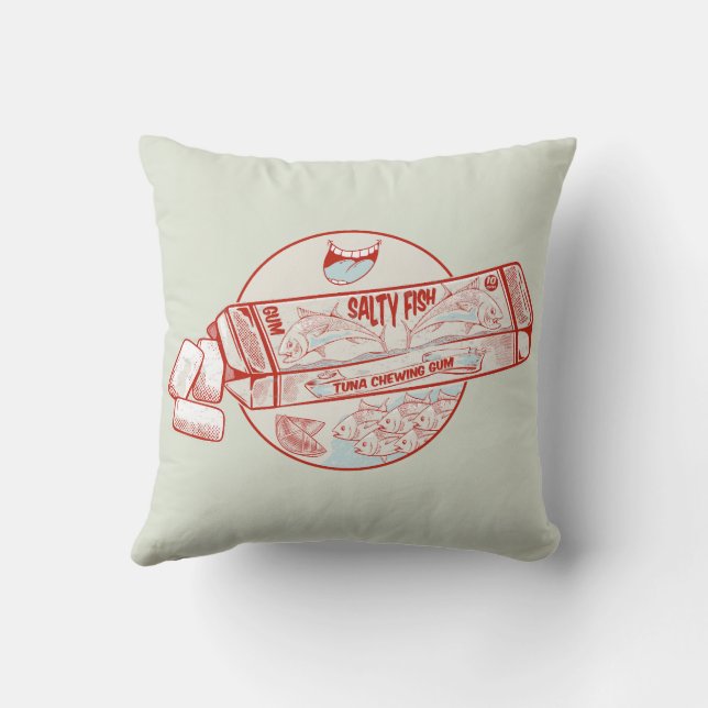 Chewing gum funny tuna fish flavour throw pillow (Back)