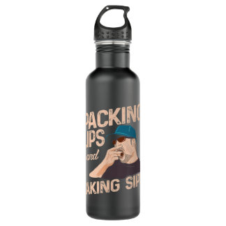 Chewing Tobacco Packing Lips and Taking Sips 710 Ml Water Bottle
