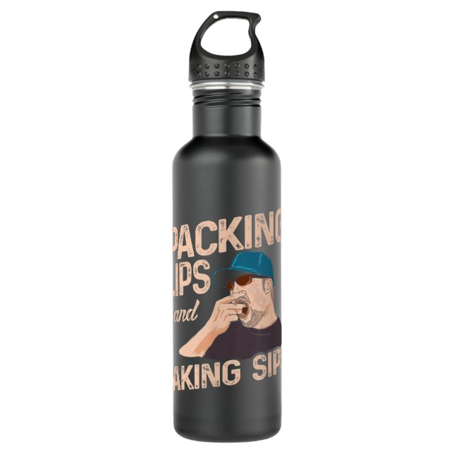 Chewing Tobacco Packing Lips and Taking Sips  710 Ml Water Bottle (Front)