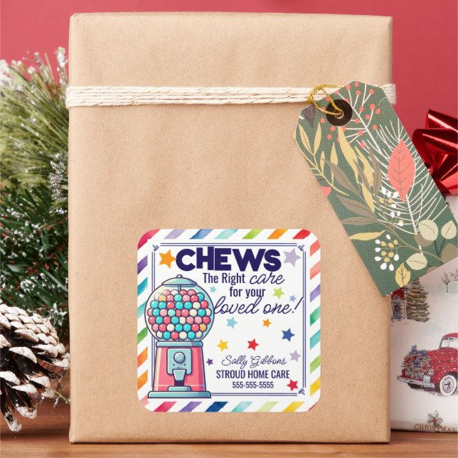 Chews the Right Care for Your Loved Ones - Gumball Square Sticker (Holiday)