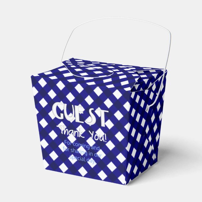 Chex 4-DARK BLUE-PARTY FAVOR BOX, take out style Favor Box (Front Side)