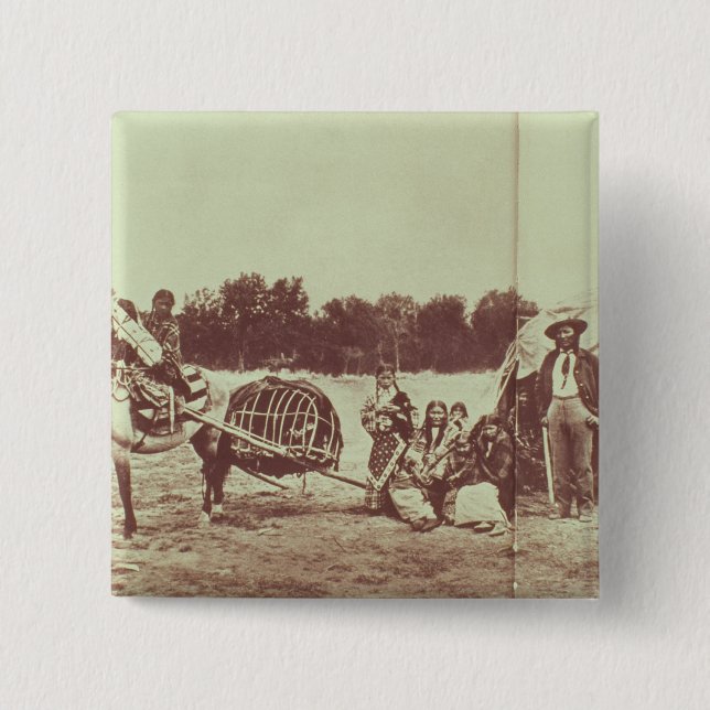 Cheyenne Indians on the Move, 1878 (b/w photo) 2 Inch Square Button (Front)