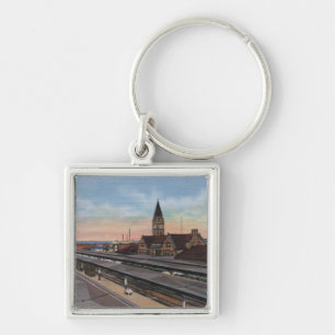 Cheyenne, WY - Union Pacific Railroad Station Keychain