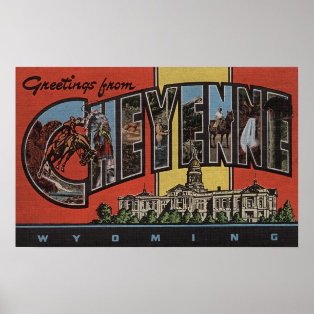 Cheyenne, Wyoming - Large Letter Scenes Poster (Front)