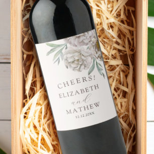 Chi Beige off White Floral Wedding Favor Wine Label