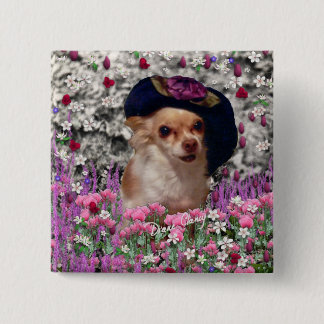 Chi Chi in Flowers - Chihuahua Puppy in Cute Hat 2 Inch Square Button