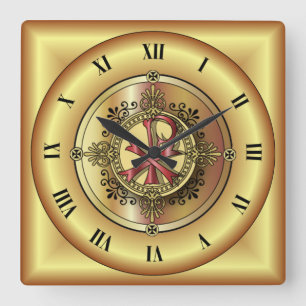 Chi-Rho Monogram ~ Christian Symbol P & X ~ Square Wall Clock