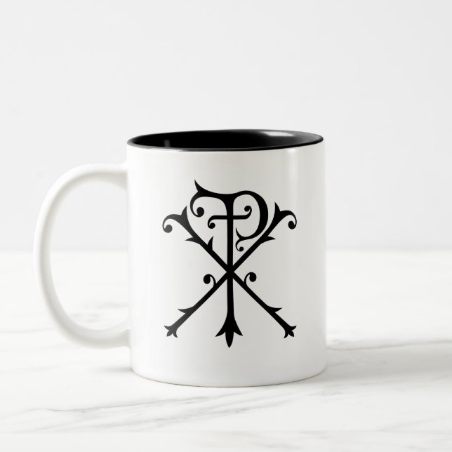 Chi Rho Symbol of Christ Christian Inspirational Two-Tone Coffee Mug (Left)