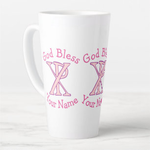 Chi Ro Christian Cross Pink Personalized Latte Mug