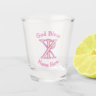 Chi Ro Christian Cross Pink Personalized Shot Glass