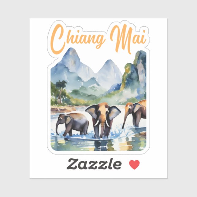 Chiang Mai Elephants Watercolor  (Sheet)