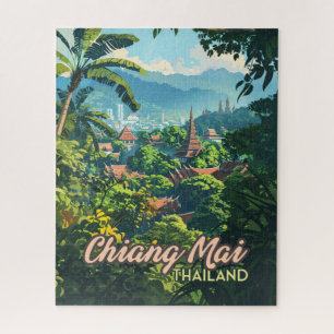 Chiang Mai Thailand Asia Temples Mountains Vintage Jigsaw Puzzle