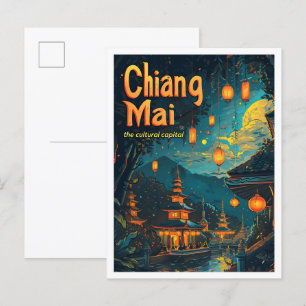 Chiang Mai Thailand Vintage Travel Illustration Postcard