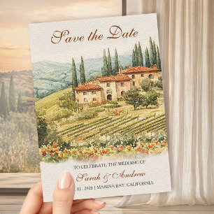 Chianti Vineyard Watercolor Wedding Save the Date  Magnetic Invitation