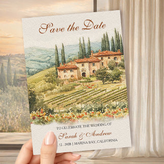 Chianti Vineyard Watercolor Wedding Save the Date  Magnetic Invitation
