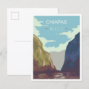 Chiapas Mexico Art Vintage Travel Illustration Postcard