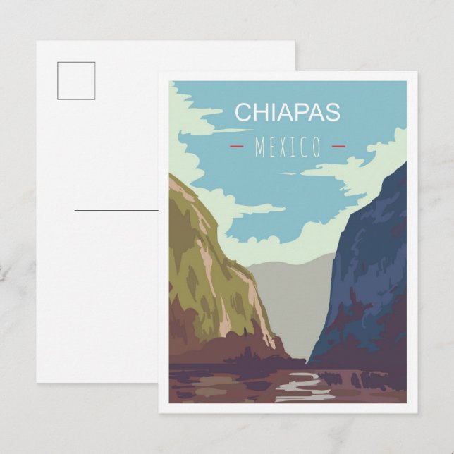 Chiapas Mexico Art Vintage Travel Illustration Postcard (Front/Back)