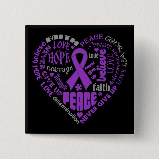 Chiari Malformation Awareness Heart Words 2 Inch Square Button (Front)