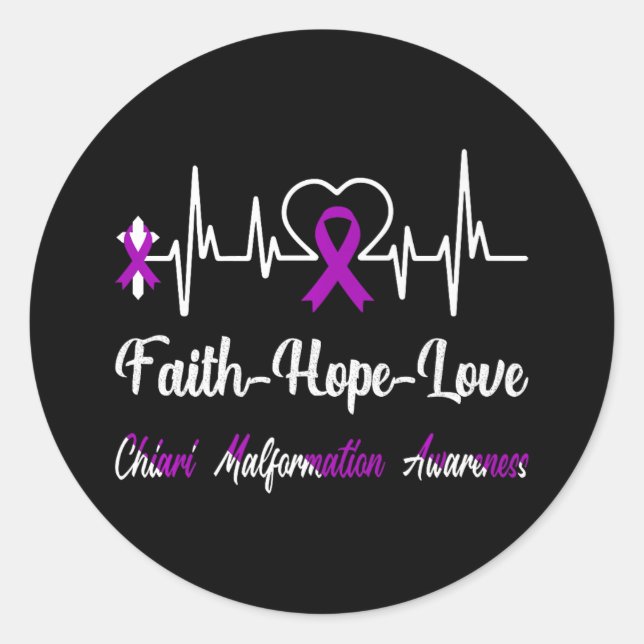 Chiari Malformation Awareness Heartbeat Christian  Classic Round Sticker (Front)