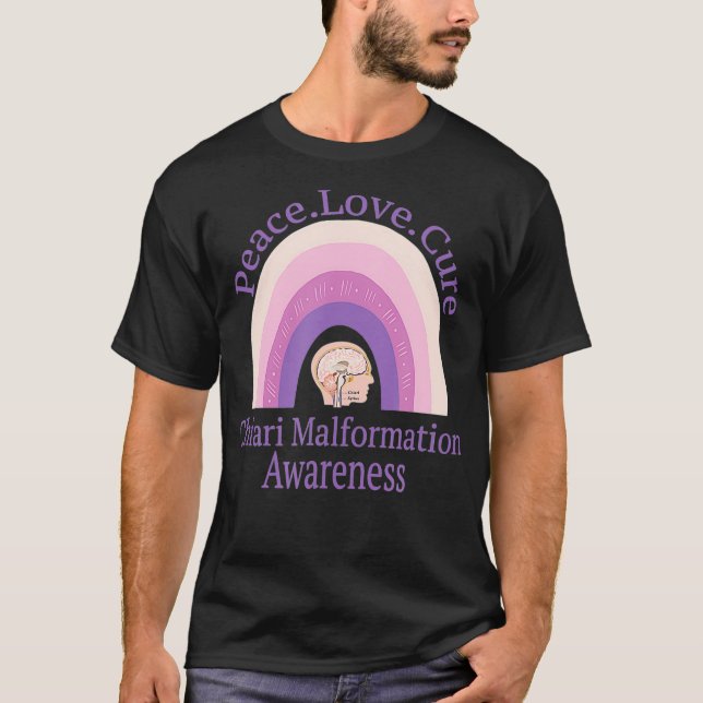 Chiari Malformation Peace Love Cure Awareness  T-Shirt (Front)