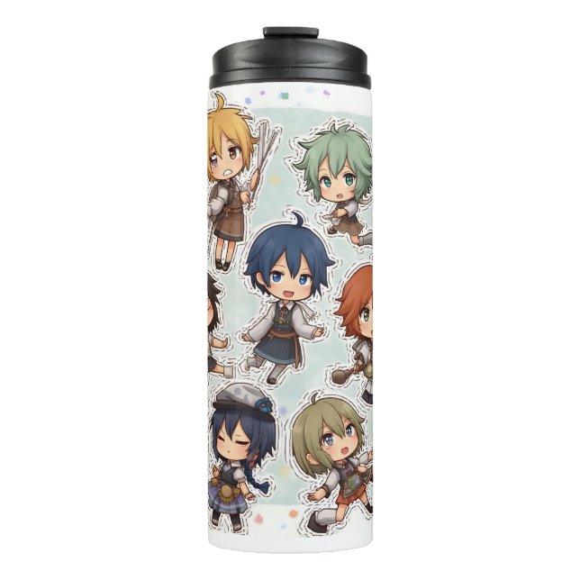 Chibi Anime Characters Sticker Set Thermal Tumbler (Front)