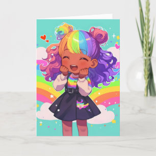 Chibi Anime Girl Rainbow Holiday Card