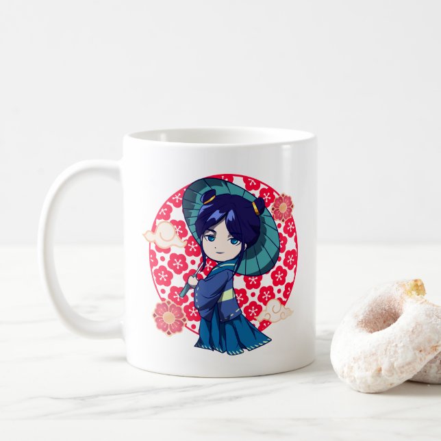 Chibi Anime Kawaii Kimono Coffee Mug (With Donut)