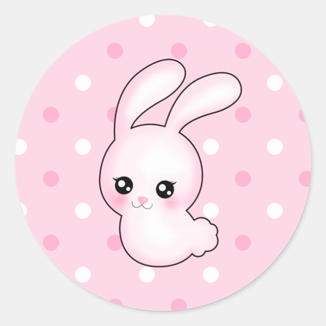 Chibi Anime Pink Easter Bunny Rabbit Classic Round Sticker (Front)